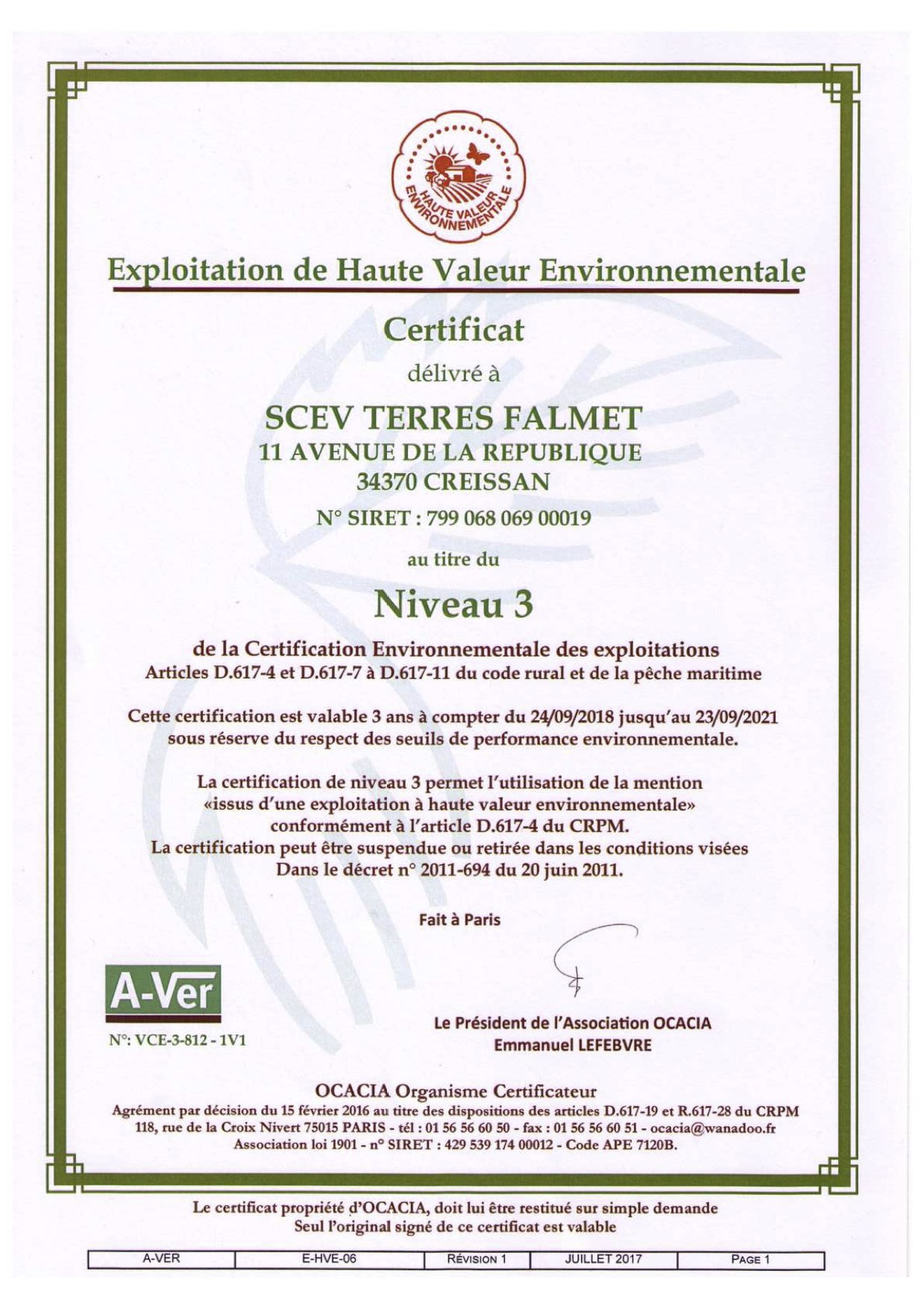 Certificat HVE 3