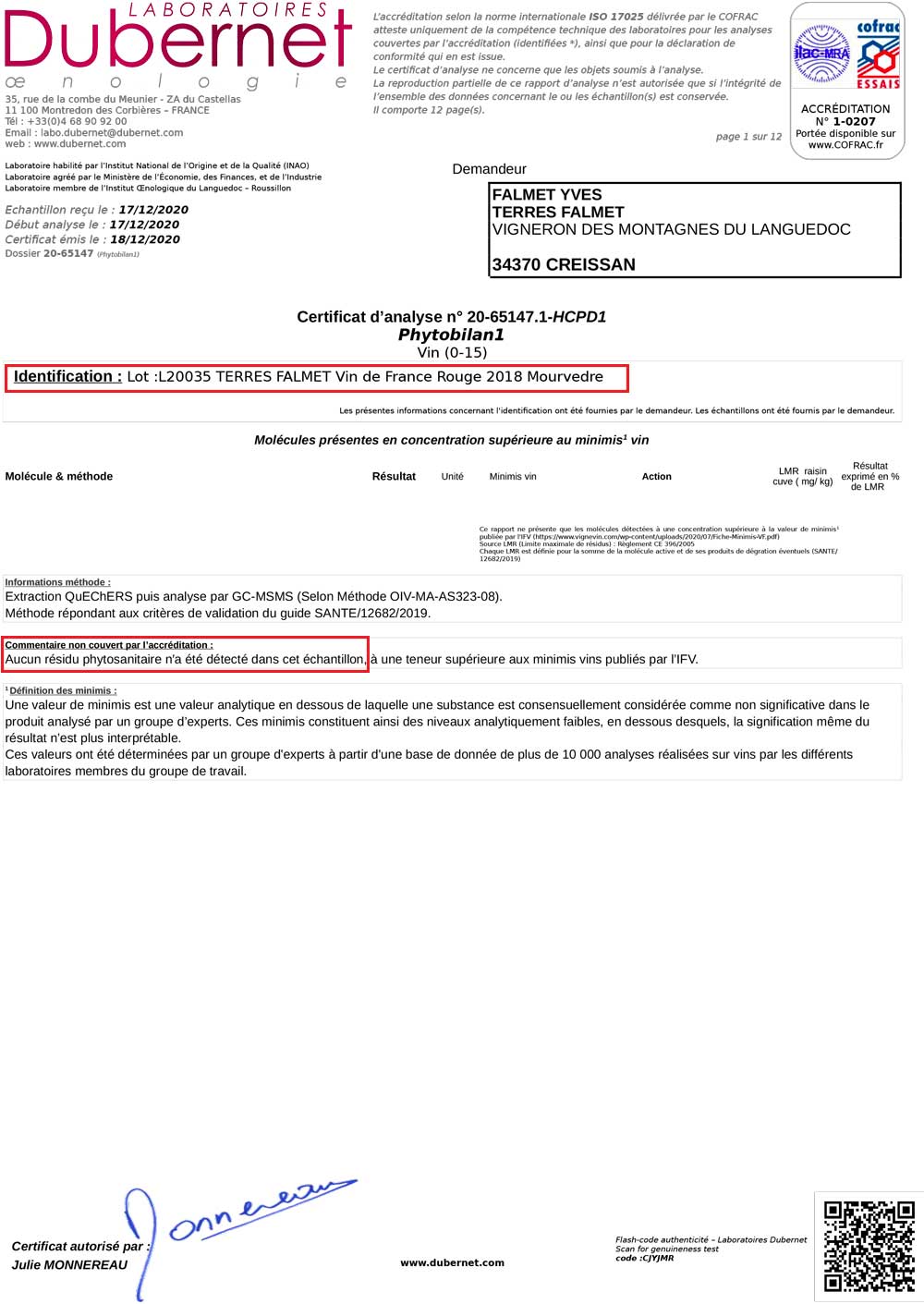 Resultats-TERREFALMET-Phytobilan-mourvedre aucun pesticide dans mes vins